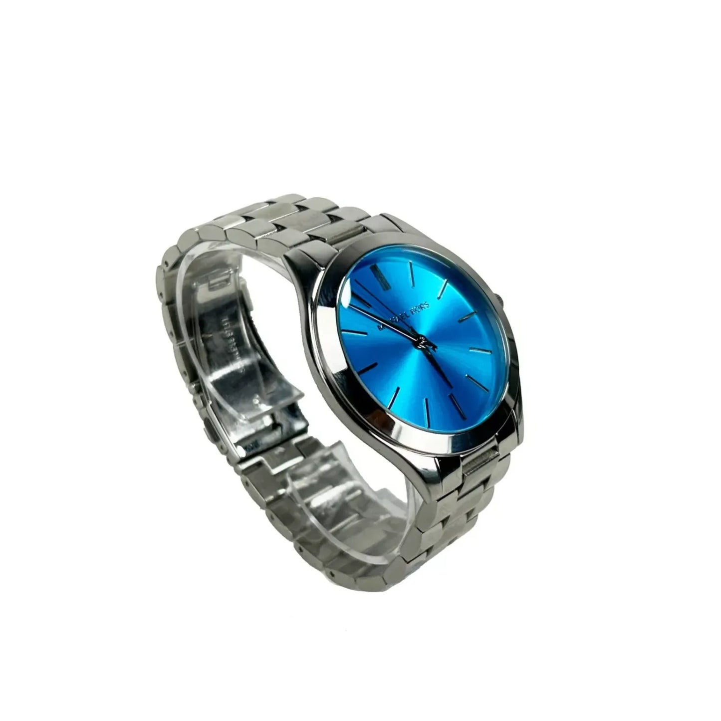 Michael Kors Slim Runway Stainless Steel Watch Blue Silver MK3292 NO BOX with blue face and silver band, 42mm case, water resistant