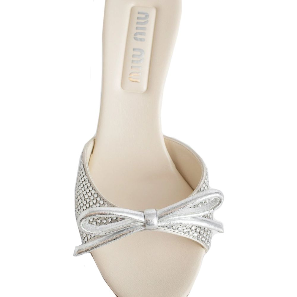 Miu Miu Silver Silk Mules