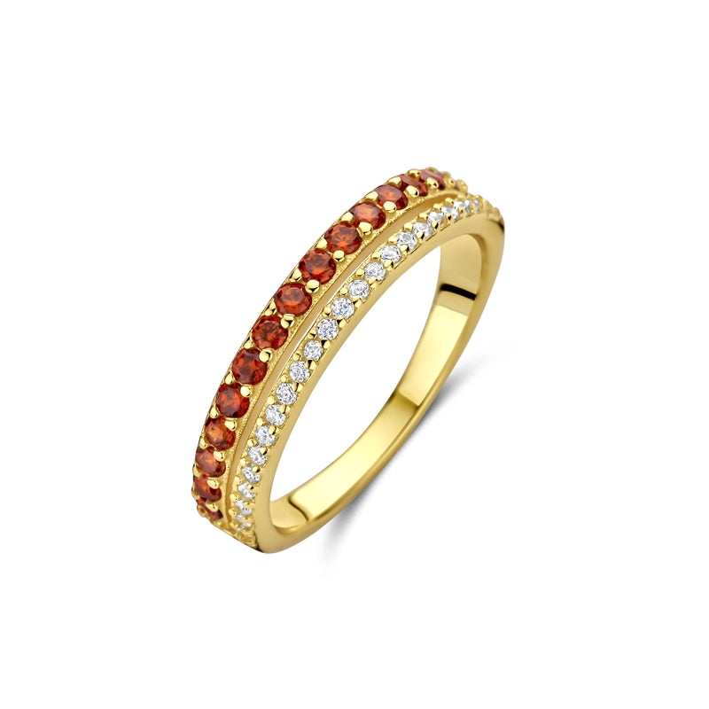 NEW BLING Mod. 9NB-1578-52 stylish ring with red and white gemstones on gold band.