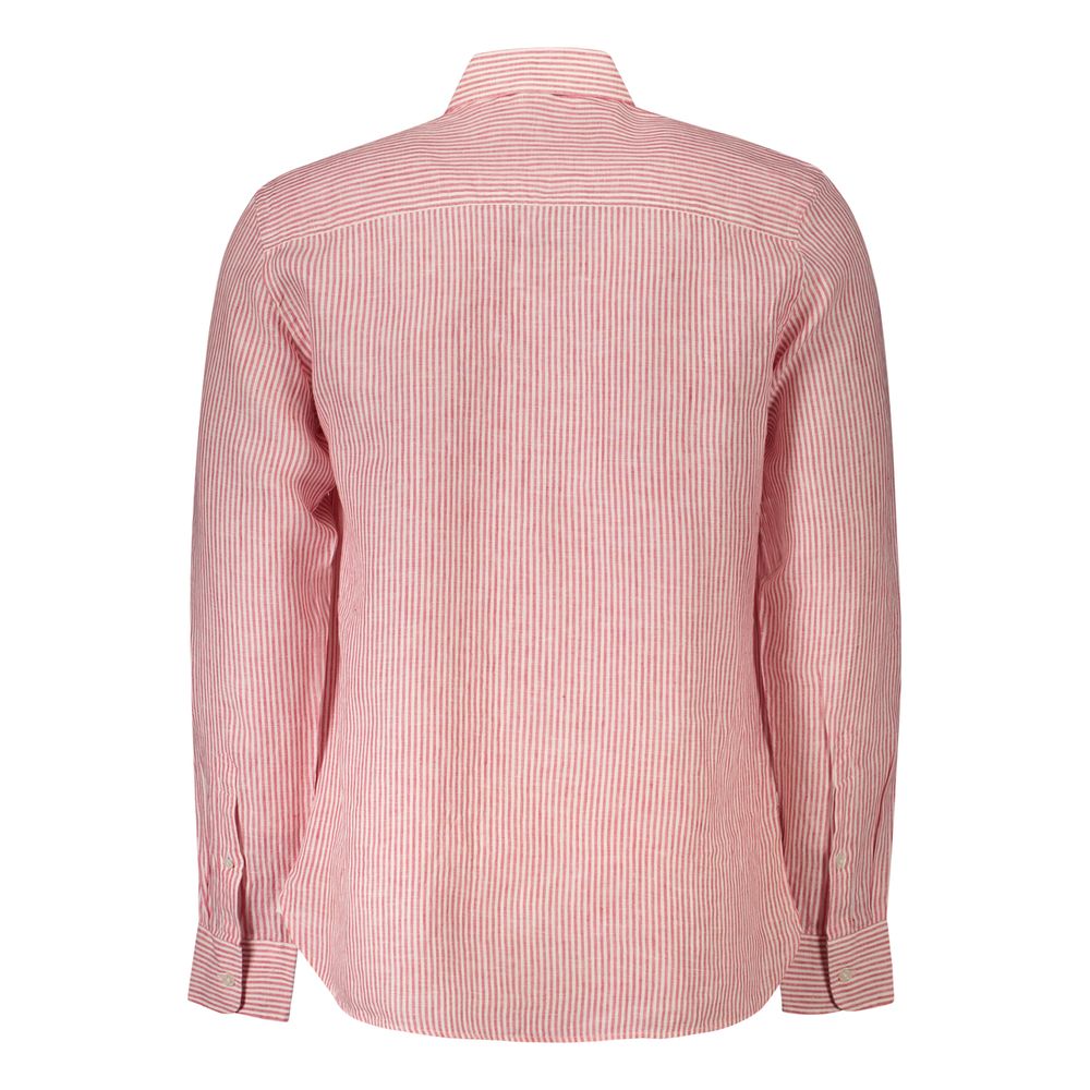 Back view of North Sails Red Linen Shirt with long sleeves and French collar, featuring 1 button cuffs and ocean positive embroidery.
