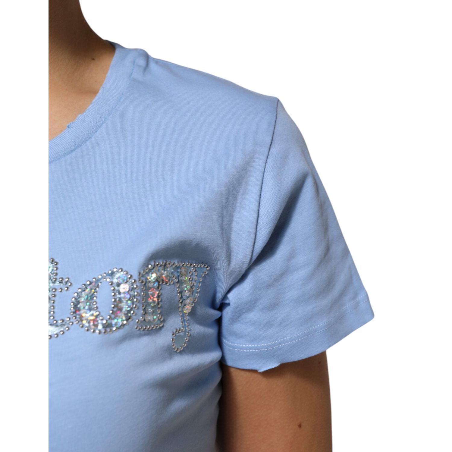 PINKO Blue Love Story Sequined Embellished Short Sleeves T-shirt