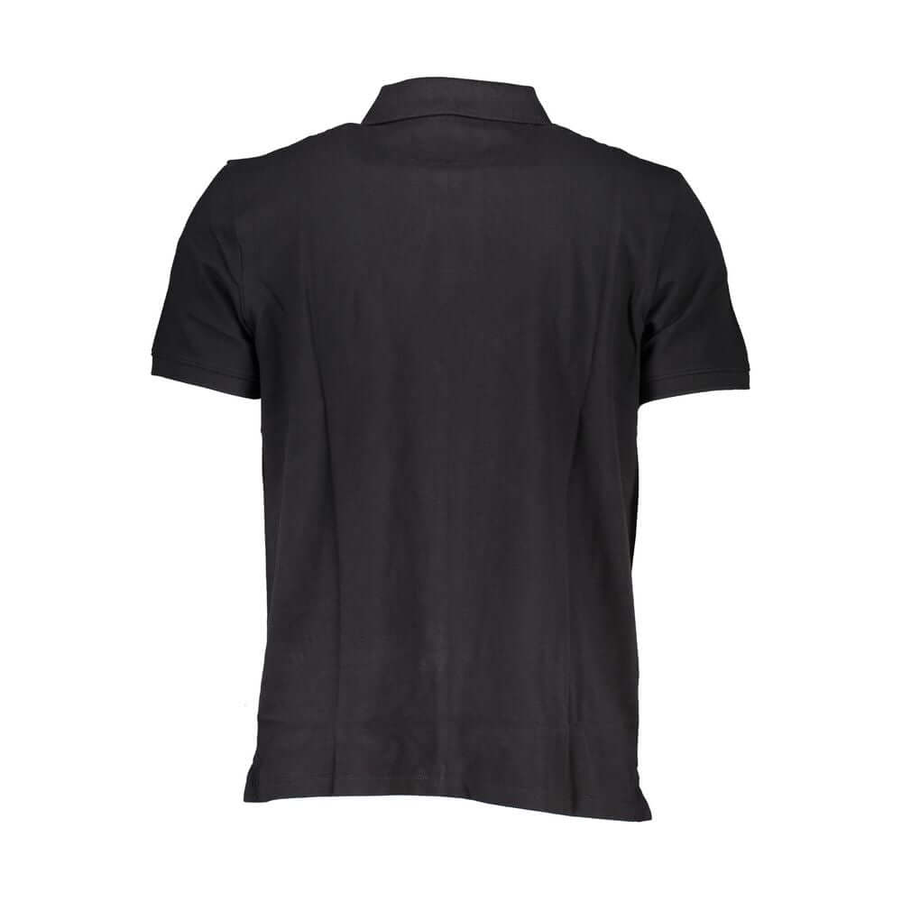 Back view of Timberland Black Cotton Polo Shirt, short-sleeved regular fit with embroidery, made of 100% organic cotton.