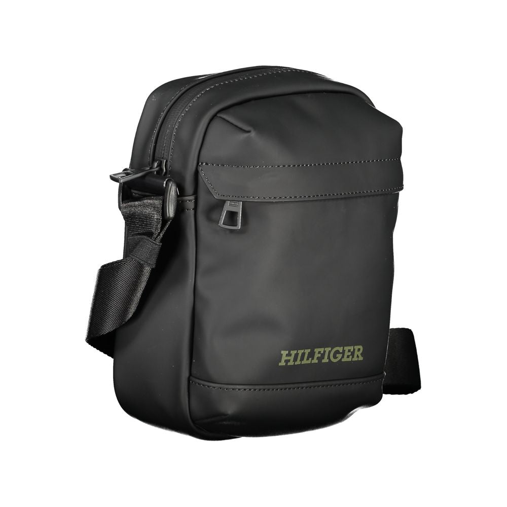 Tommy Hilfiger Black Polyethylene Shoulder Bag with adjustable strap, external pocket, and logo print