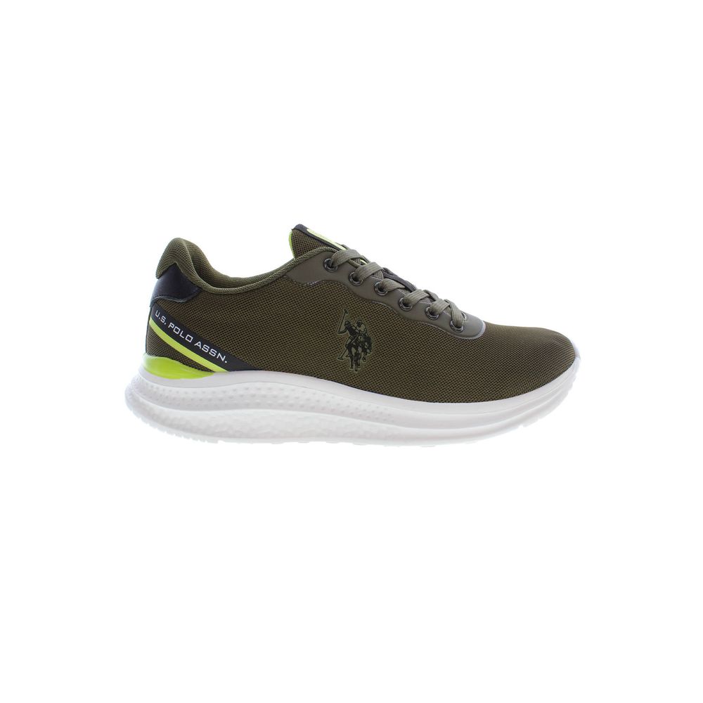 U.S. POLO ASSN. Green Polyester Men Sneaker with iconic logo and contrasting details on white background.