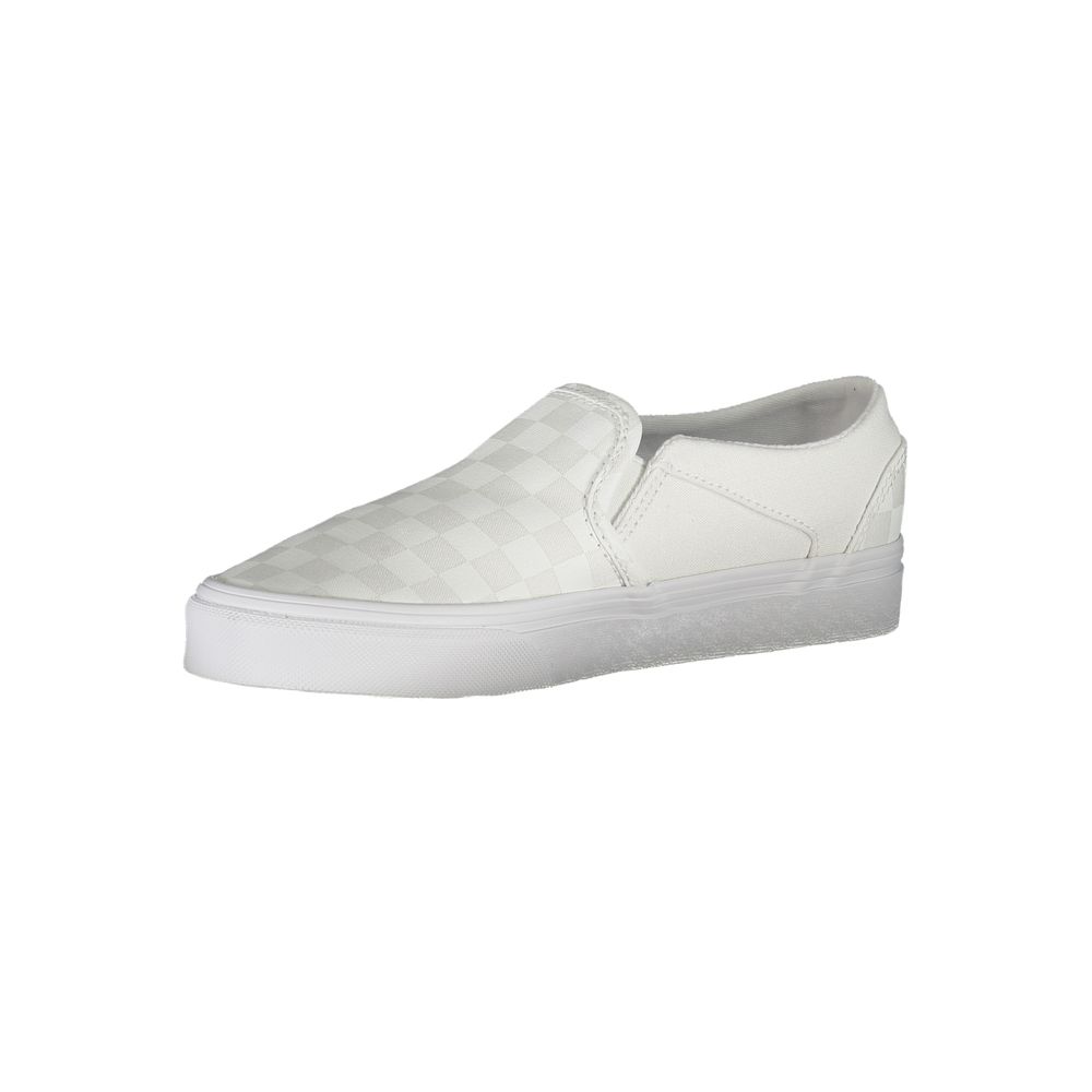 Vans White Polyester Sneaker with laces, contrast details, and logo, ideal for sports footwear enthusiasts.