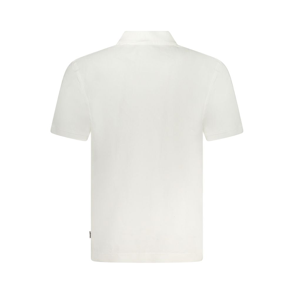 Back view of Wrangler White Cotton Polo Shirt showcasing short sleeves and 3-button design with logo application.