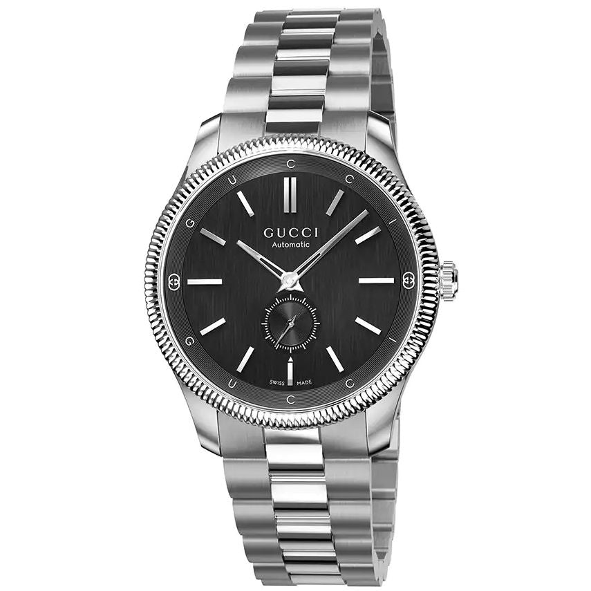 GUCCI Mod. G-TIMELESS silver watch with black dial, luxury timepiece 2023 collection