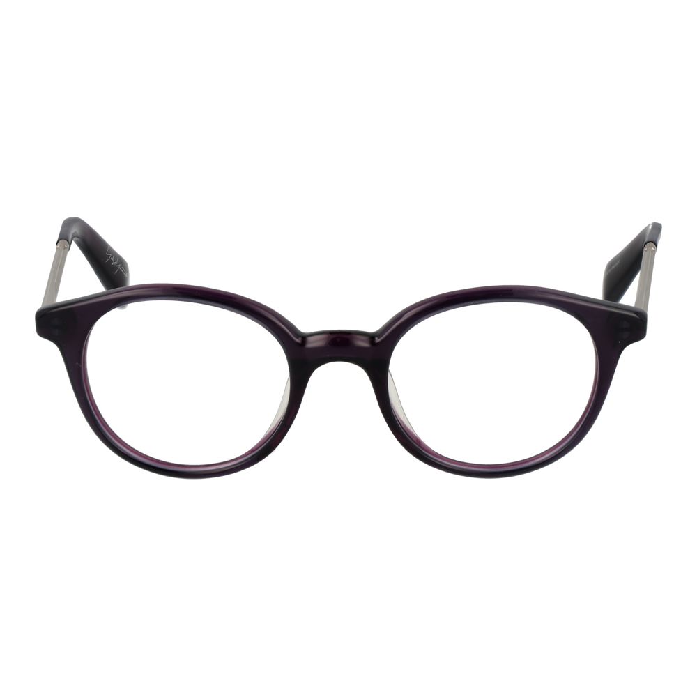 Yohji Yamamoto Purple Men Glasses Frame, round full-rim style with metal and plastic materials, demo lenses included.