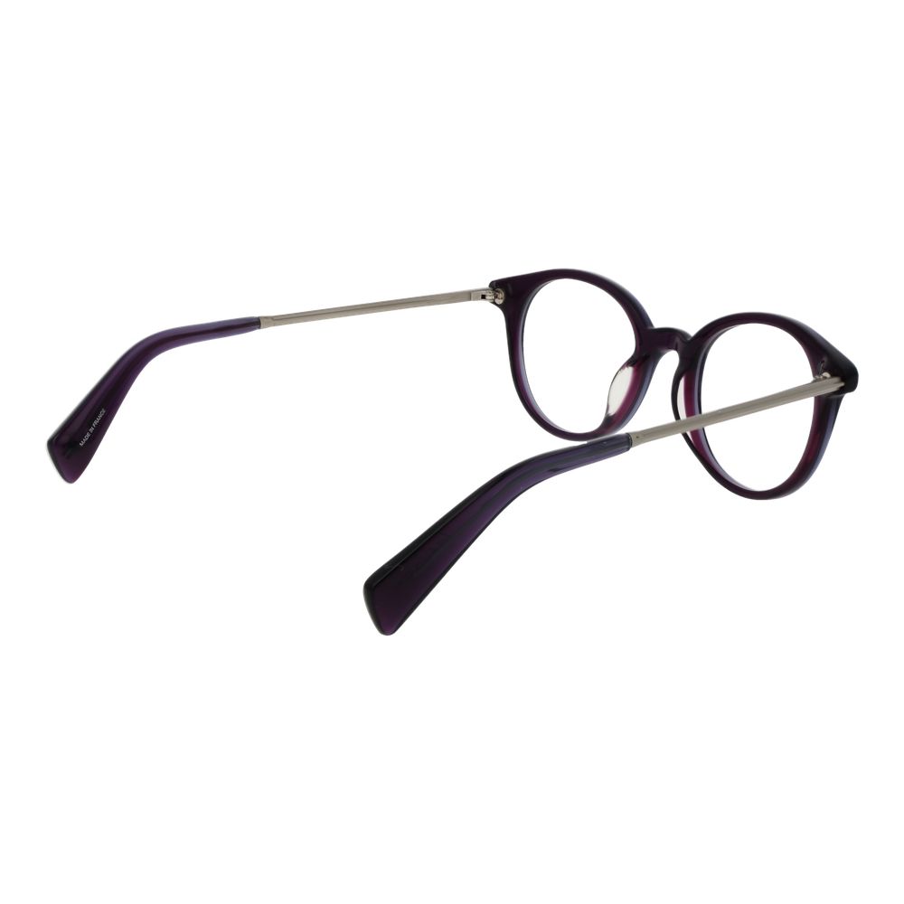 Yohji Yamamoto Purple Men Glasses Frame in full-rim style with metal and plastic material, featuring round lenses and demo glasses.