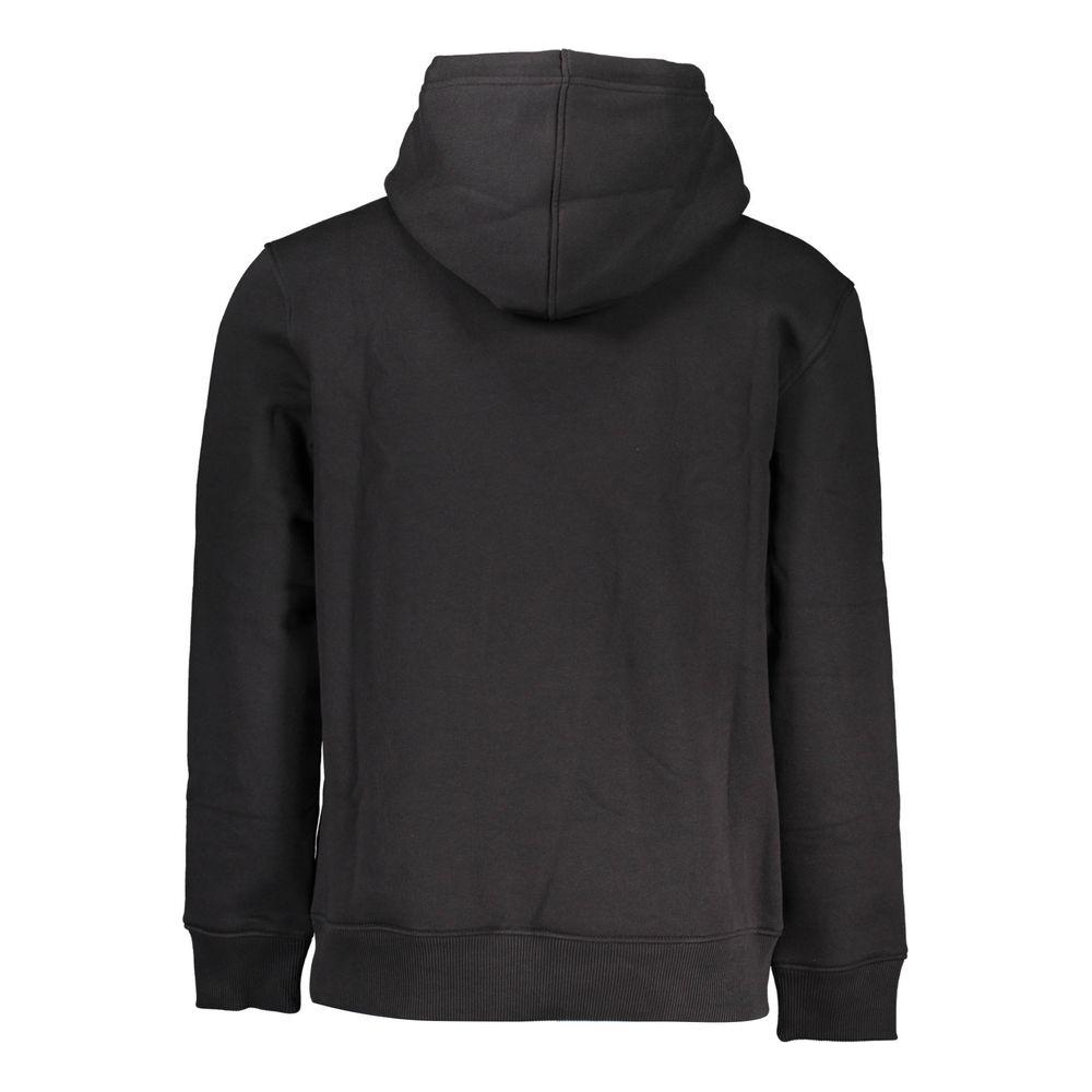 Back view of Calvin Klein Sleek Embroidered Hooded Sweatshirt in black, showcasing the cozy fleece material and stylish design.