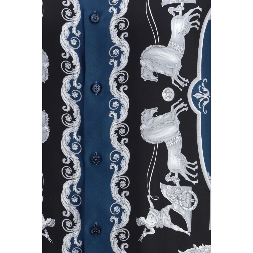 Versace Blue Silk Pattern Shirt 1728,72470364320,Blue,Clothing,IT48 | M,Men,New with tags,Pattern - Shirts - Clothing,Shirts - Clothing,Versace