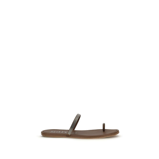 Pedro García Brown Silk Flat Sandals