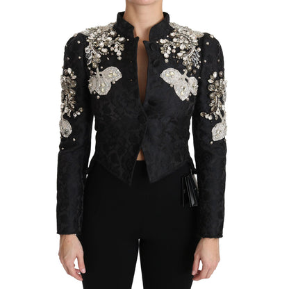 Dolce & Gabbana Black Jacquard Crystal Floral Jacket
