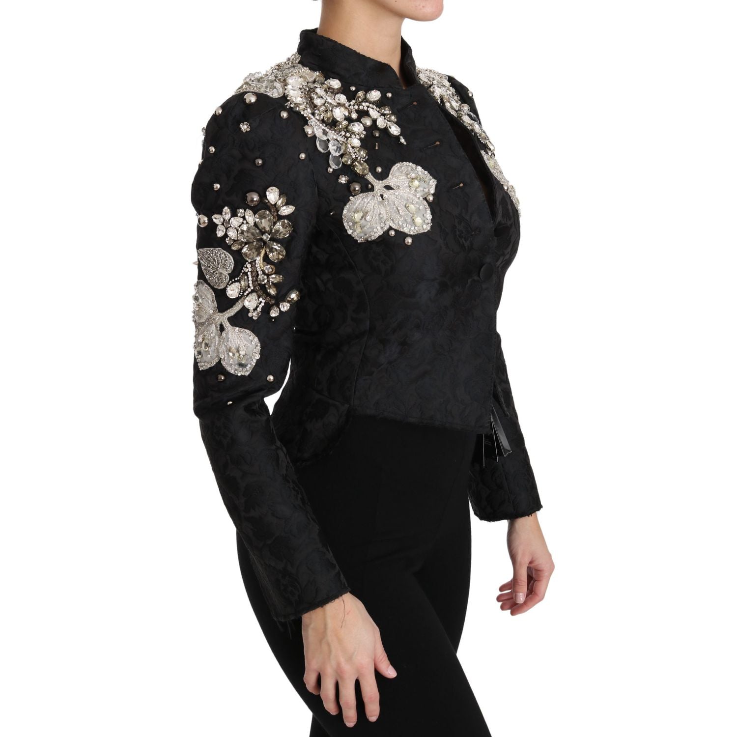 Dolce & Gabbana Black Jacquard Crystal Floral Jacket