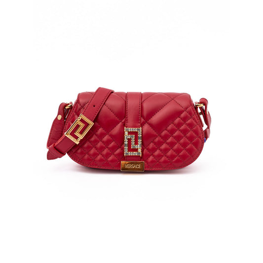Versace Red Leather Quilted Shoulder Strap Bag