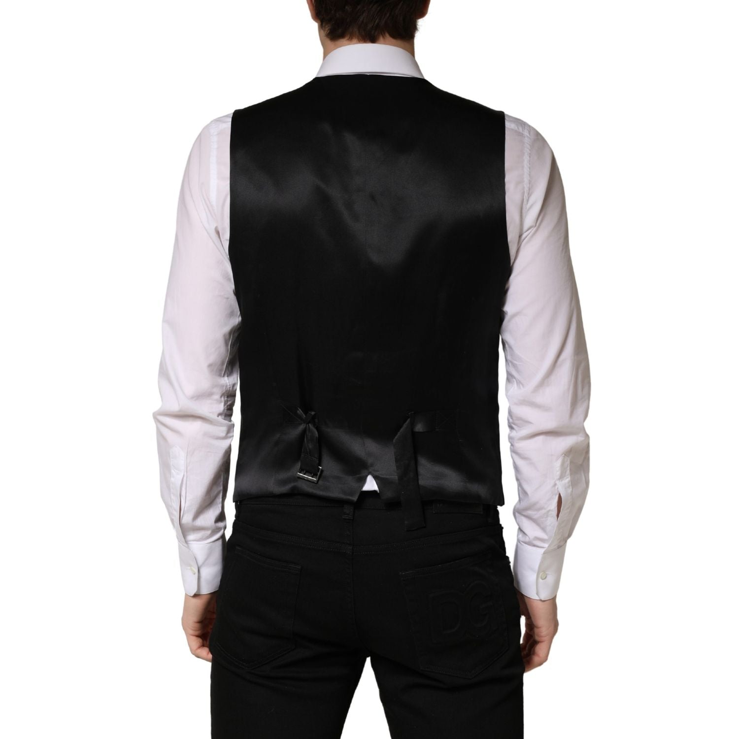 Dolce & Gabbana Black Wool Single Breasted Men Waistcoat Vest