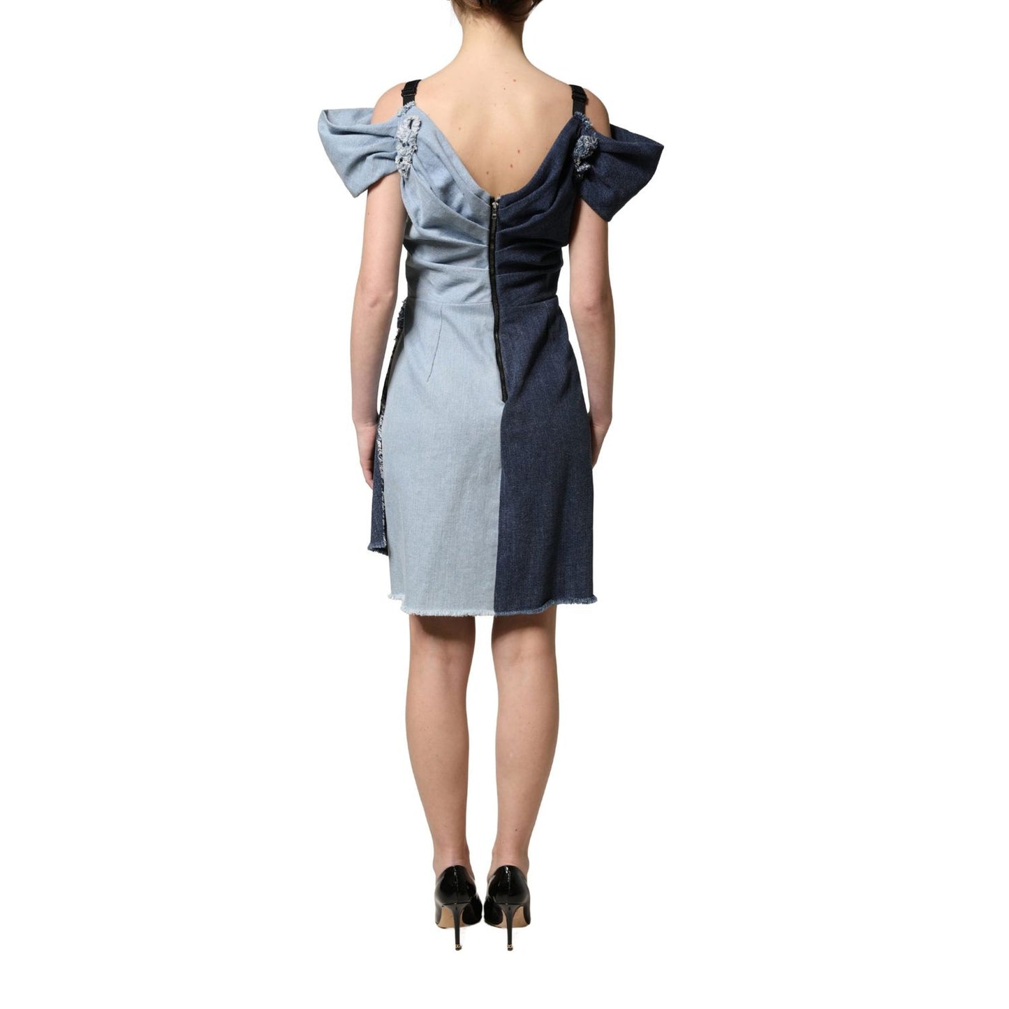 Dolce & Gabbana Blue Cotton Patchwork Denim Mini Sheath Dress