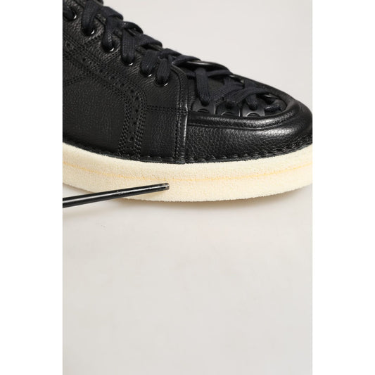 Dolce & Gabbana Black Leather Lace Up Low Top Sneakers Shoes