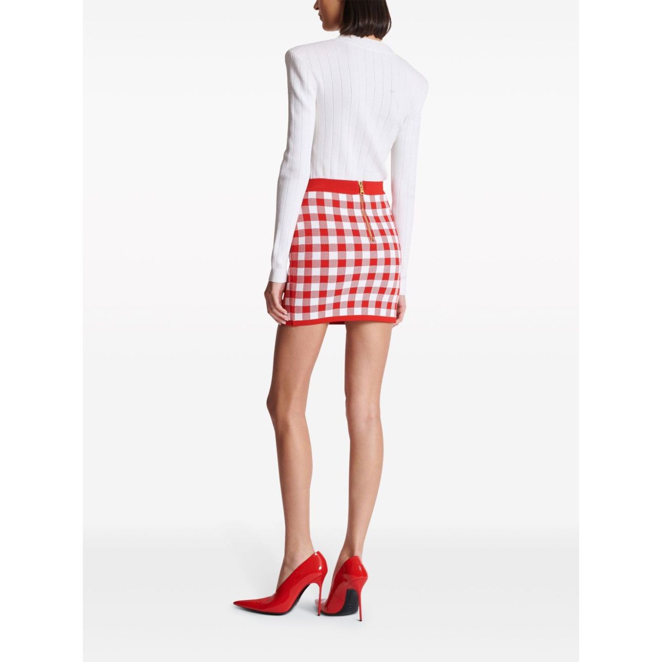 Balmain Gingham fine-knit miniskirt