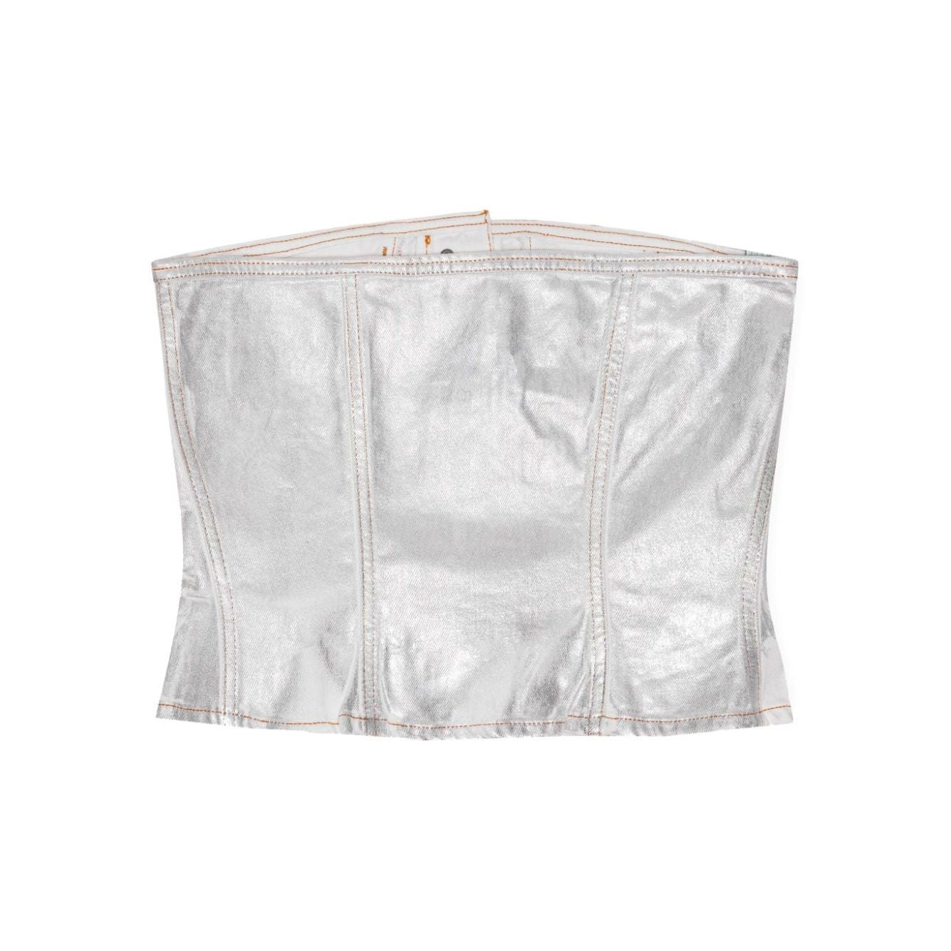 Ganni Silver Foil Denim Corsage Topwear