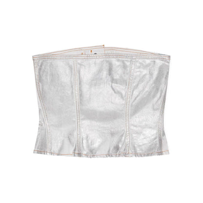 Ganni Silver Foil Denim Corsage Topwear