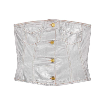 Ganni Silver Foil Denim Corsage Topwear