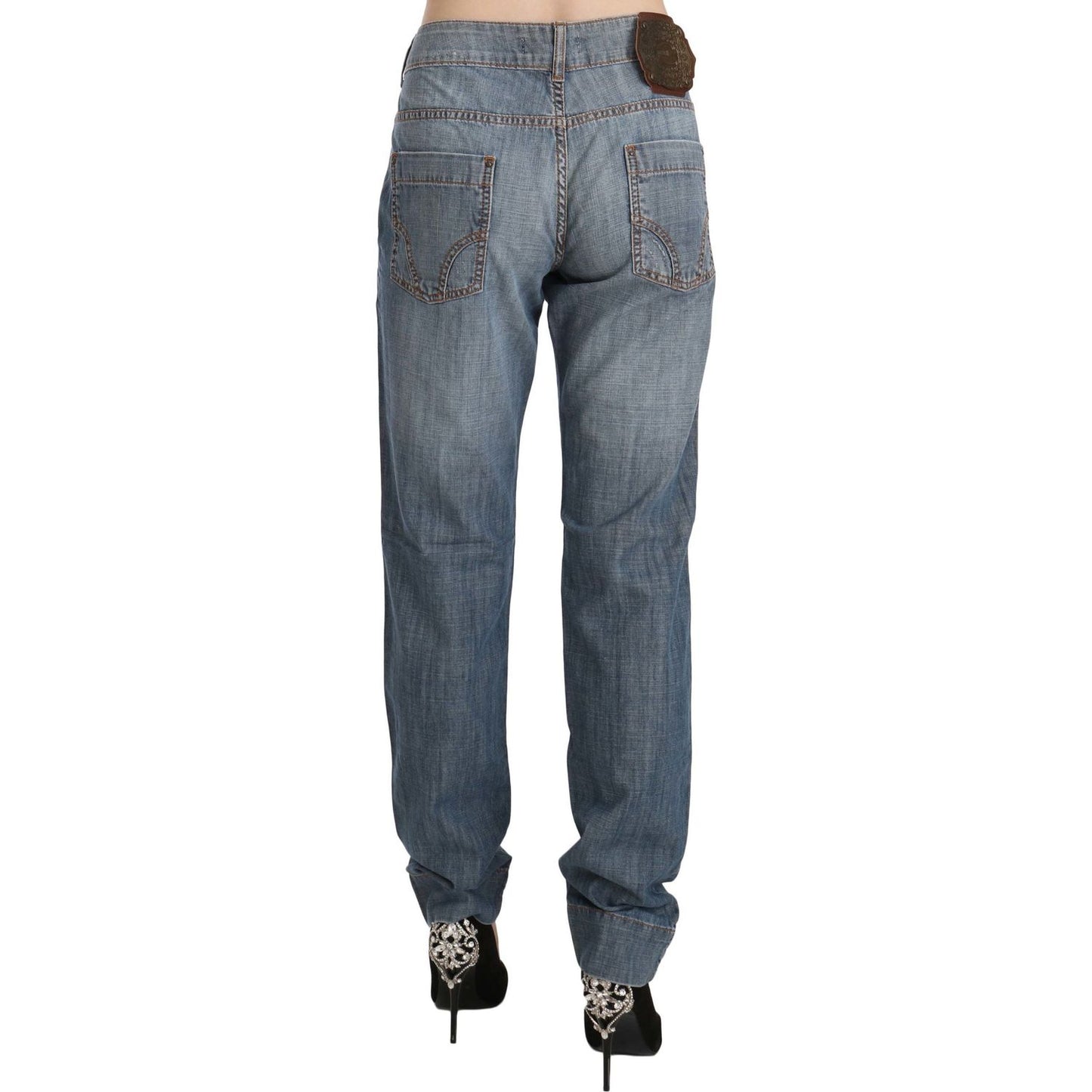 Just Cavalli Blue Washed Cotton Low Waist Slim Fit Denim Pants