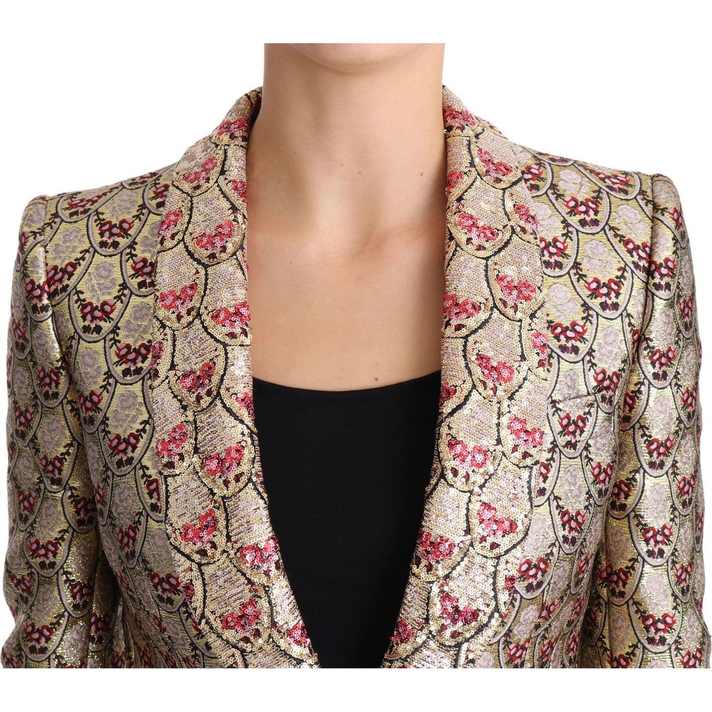 Dolce & Gabbana Gold Floral Sequined Blazer Coat Jacket Coats & Jackets