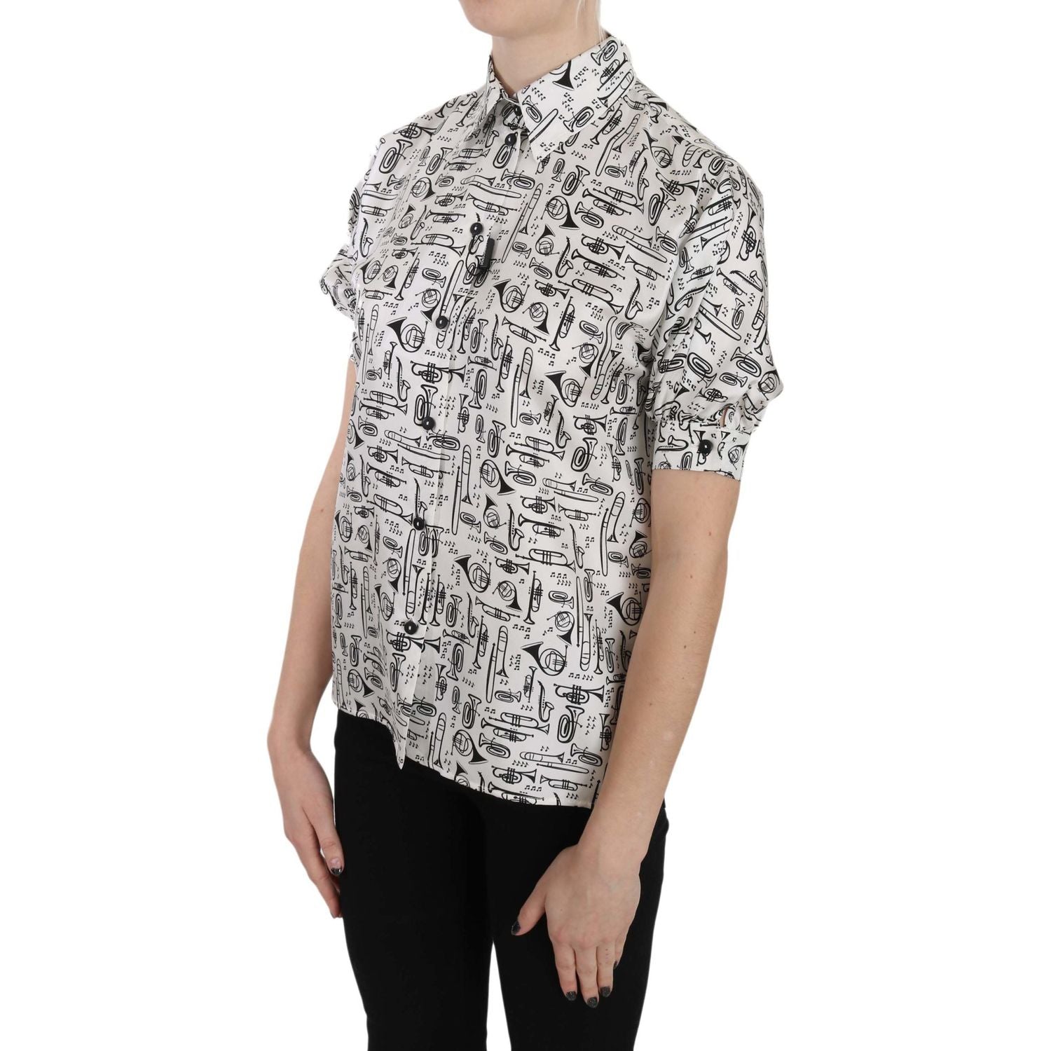 优雅喇叭印花真丝衬衫