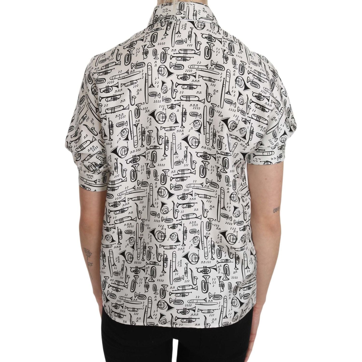 优雅喇叭印花真丝衬衫