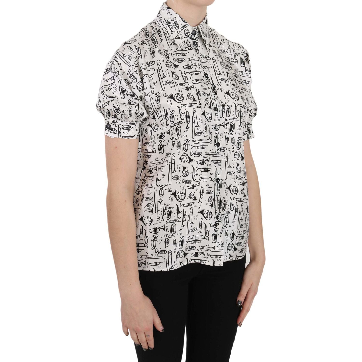 优雅喇叭印花真丝衬衫