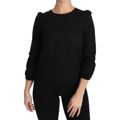 Dolce & Gabbana Black Floral Lace Zipper Top Blouse