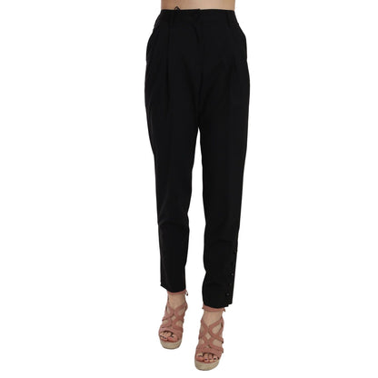 Dolce & Gabbana Black Button Pleated Tapered Trouser Pants Jeans & Pants
