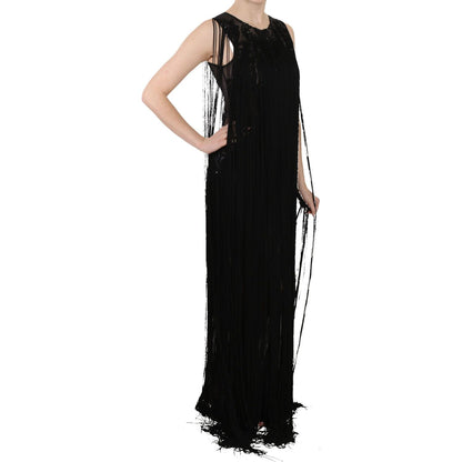 John Richmond Black Silk Beaded Sequined Sheer Dress