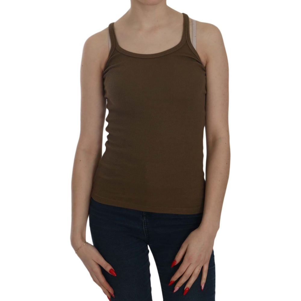 PINK MEMORIES Brown Sleeveless Spaghetti Strap Blouse Top