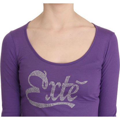 Purple Exte Crystal Embellished Long Sleeve Top Blouse