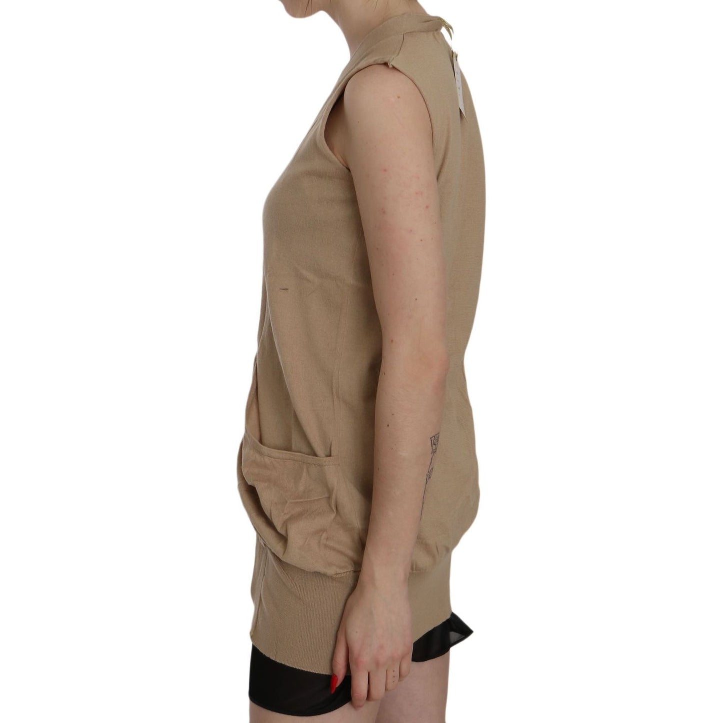 PINK MEMORIES Brown 100% Cotton Sleeveless Cardigan Top Vest