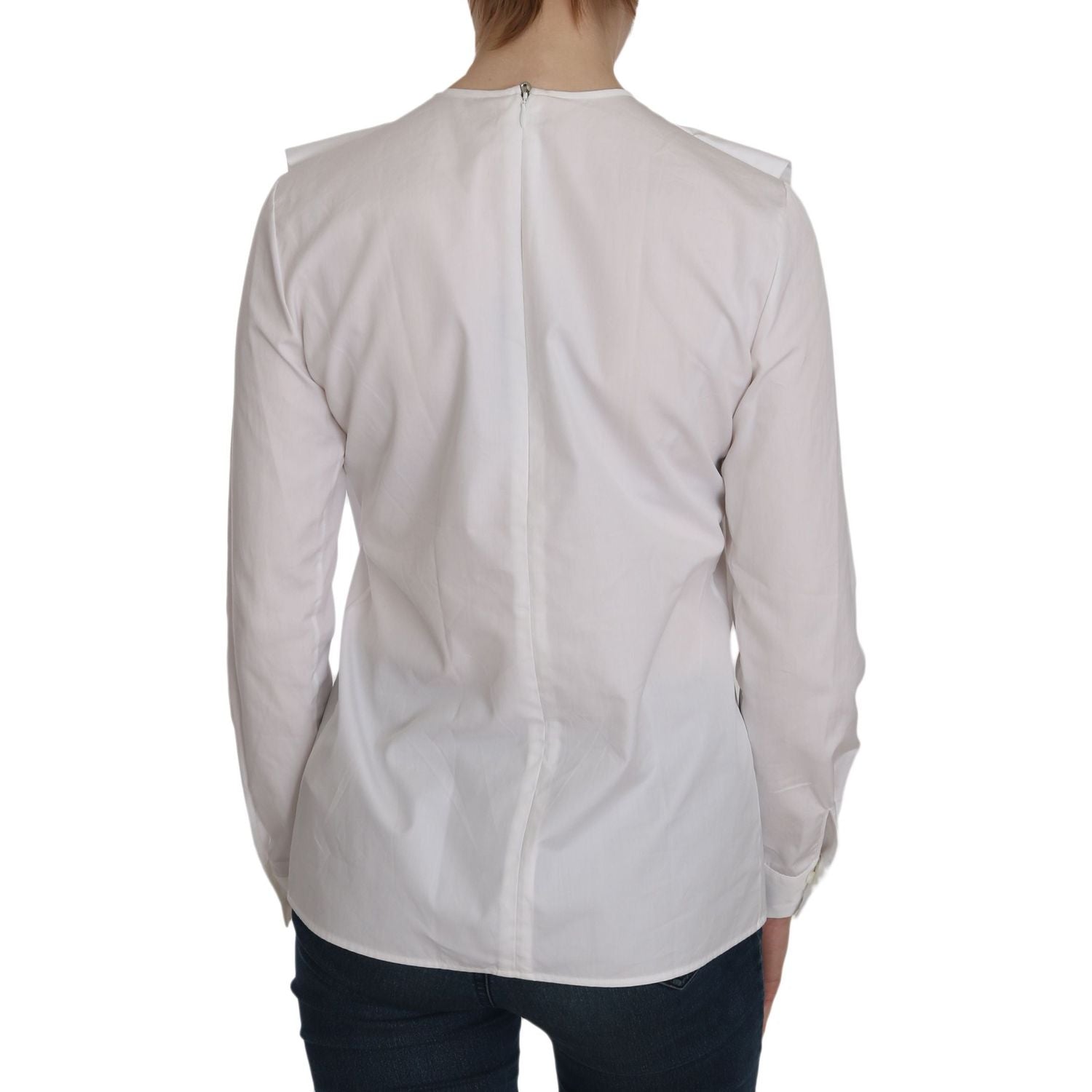 Dsquared² White Crew Neck Long Sleeve Cotton Blouse