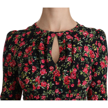 Dolce & Gabbana Black Floral Longsleeve Knee Length Dress