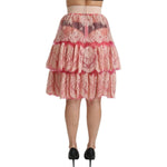 Dolce & Gabbana Pink Lace Layered High Waist Knee Length Skirt