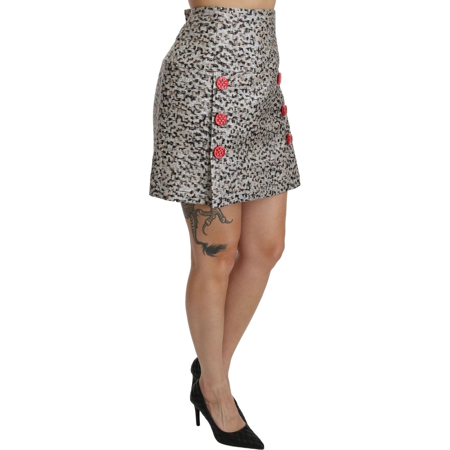 Dolce & Gabbana Silver Pattern A-line High Waist Skirt