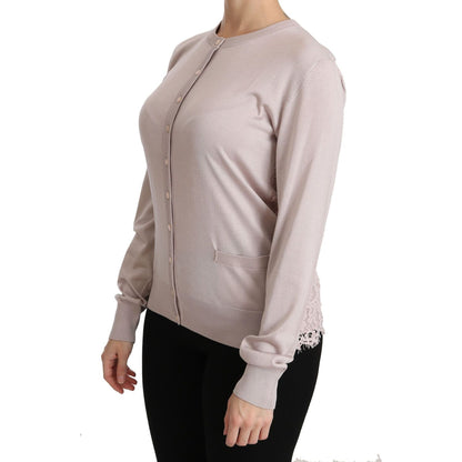 Dolce & Gabbana Silk Pink Long Sleeve Lace Top Sweater