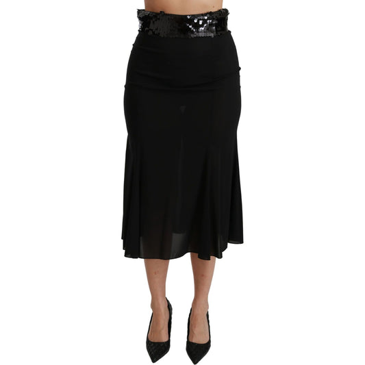 Dolce & Gabbana Black High Waist Mermaid Midi Silk Skirt