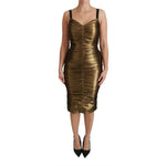 Dolce & Gabbana Gold Metallic Stretch Bodycon Ruched Dress