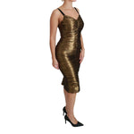 Dolce & Gabbana Gold Metallic Stretch Bodycon Ruched Dress