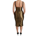 Dolce & Gabbana Gold Metallic Stretch Bodycon Ruched Dress