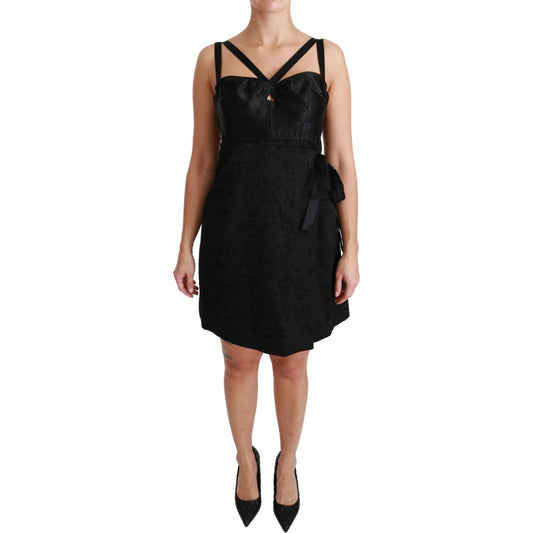 Dolce & Gabbana Black Stretch Satin Jacquard Mini Dress