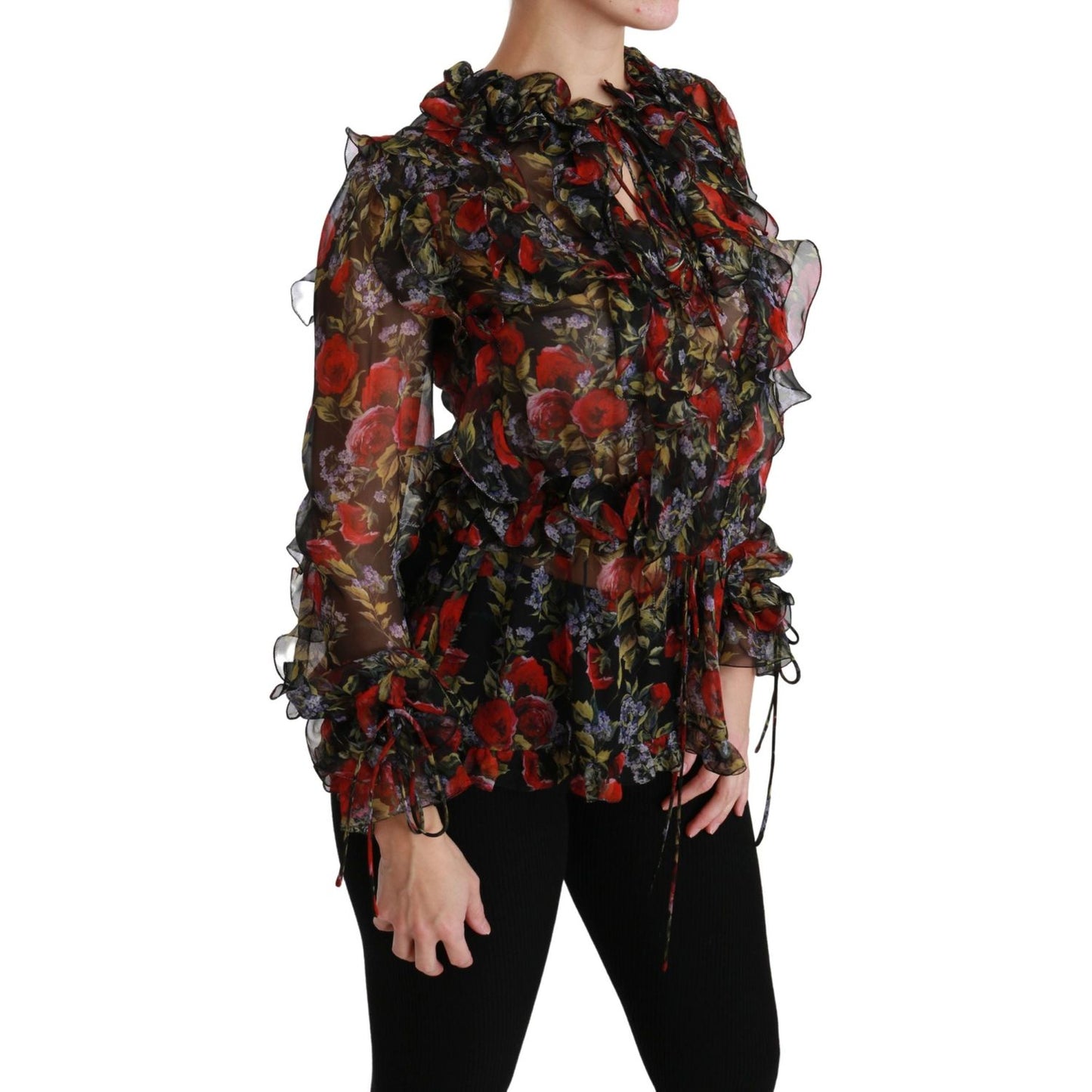 Dolce & Gabbana Black Floral Roses Blouse Silk Top