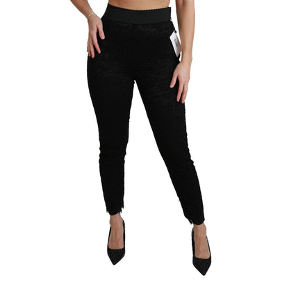 Dolce & Gabbana Black Lace Skinny High Waist Cotton Pants