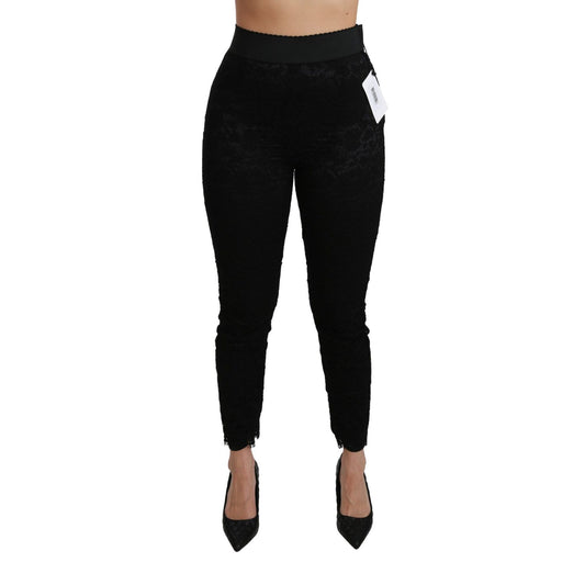 Dolce & Gabbana Black Lace Skinny High Waist Cotton Pants